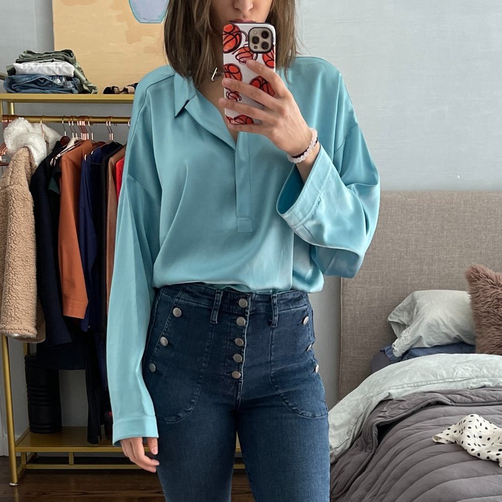 FILIPPA K Lovisa Satin Shirt - Turquoise